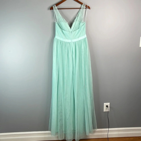 MANIJU NWT Prom  Dress Mint Green Lace Appliqués Over Tulle Floor Length Gown L - Picture 5 of 12